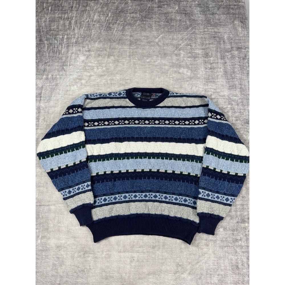 Vtg Old Glory Sweater Mens Large Blue 3D Knit‎ Textured Biggie Cosby Made In USA